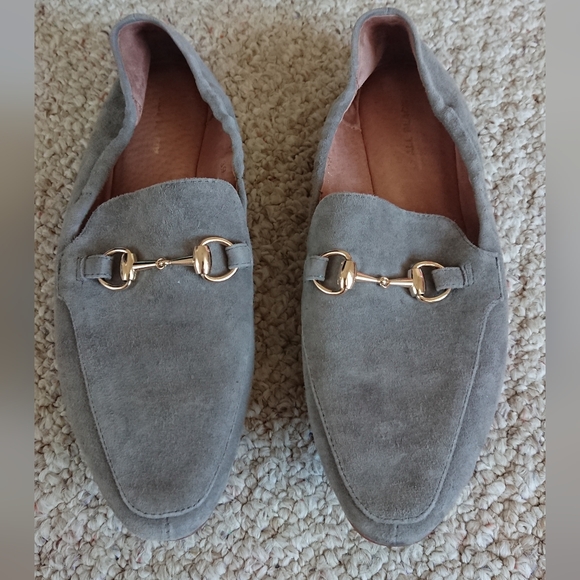 ALL BLACK gray suede horsebit Loafers with Gold Accent